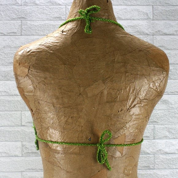 HAND CRAFTED Cropped Top Crochet Bikini Green Metallic Festival Fashion Various - Picture 4 of 9